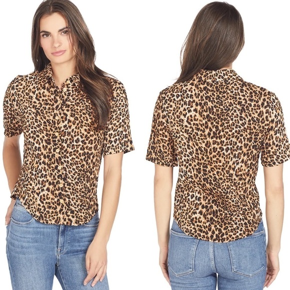 Nanushka Clare Shirt Short Sleeve Collared Shirt Leopard - Picture 1 of 5